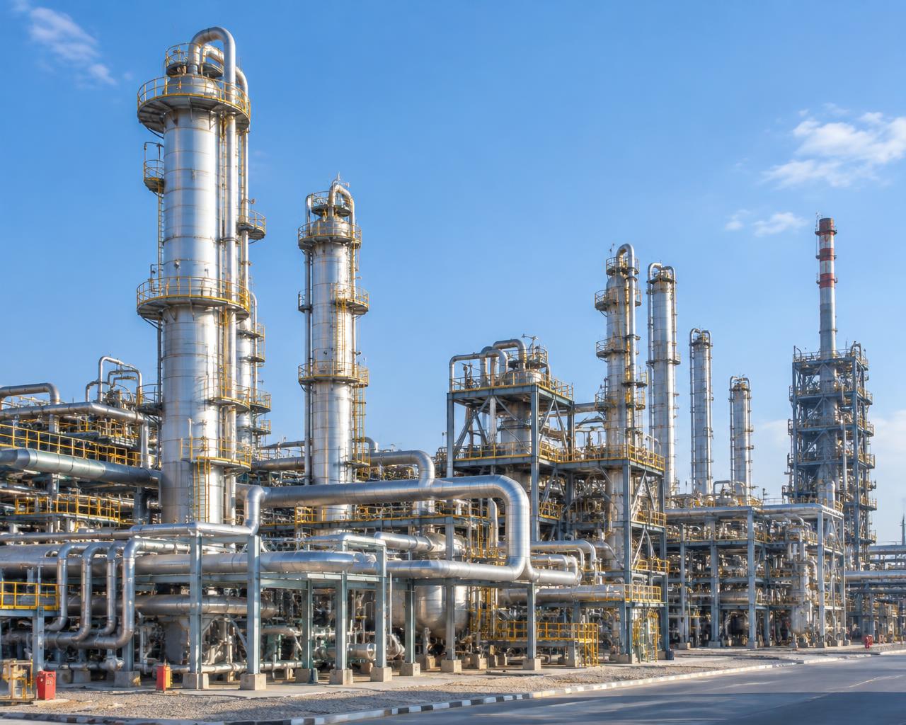 Petrochemical refinery columns and pipework in daylight